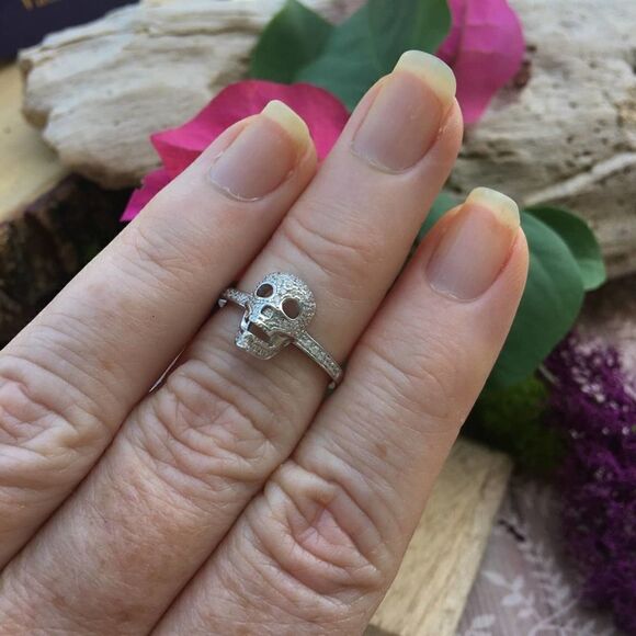 Sterling Silver Skull CZ Ring Size 8 - Picture 5 of 8